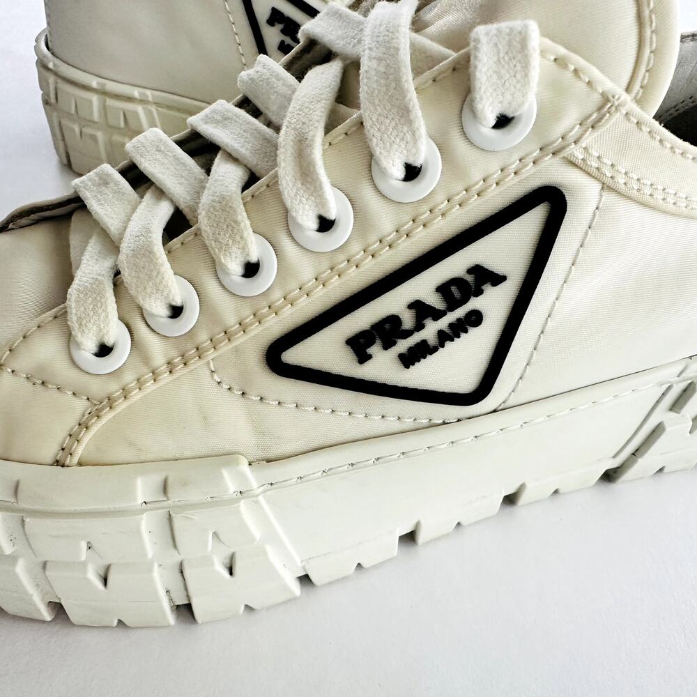 Prada Double Wheel Re-Nylon Trainer White Size 37.5 Platform Sneakers Fashion - Picture 10 of 16